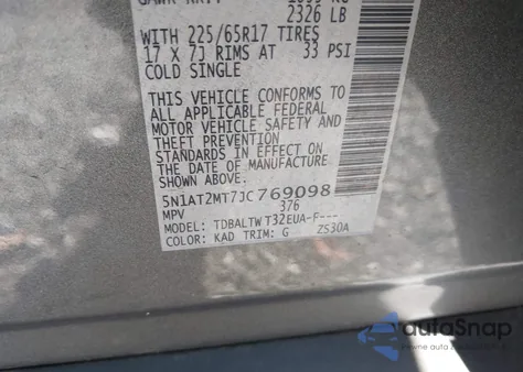 2018 Nissan Rogue Sv from USA, damaged, VIN 5N1AT2MT7JC769098